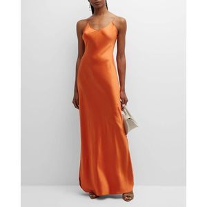 Nili Lotan Vibrant Orange Satin Maxi Dress
